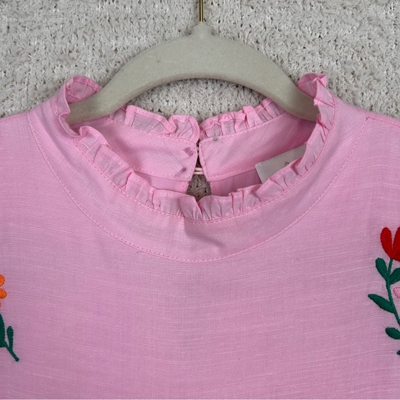 J.Marie Dress Womens M Pink Tiered Embordered Floral Lined Boho Linen Blend Midi - Picture 3 of 13